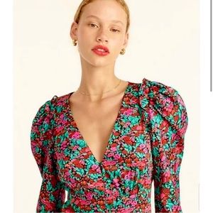 J.Crew Collection Drapey Puff Sleeve Floral Midi Dress 00 Italian Ratti print